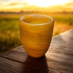 Hand Blown Glass Satin‎ and Caramel Swirl Candle Holder NWOT